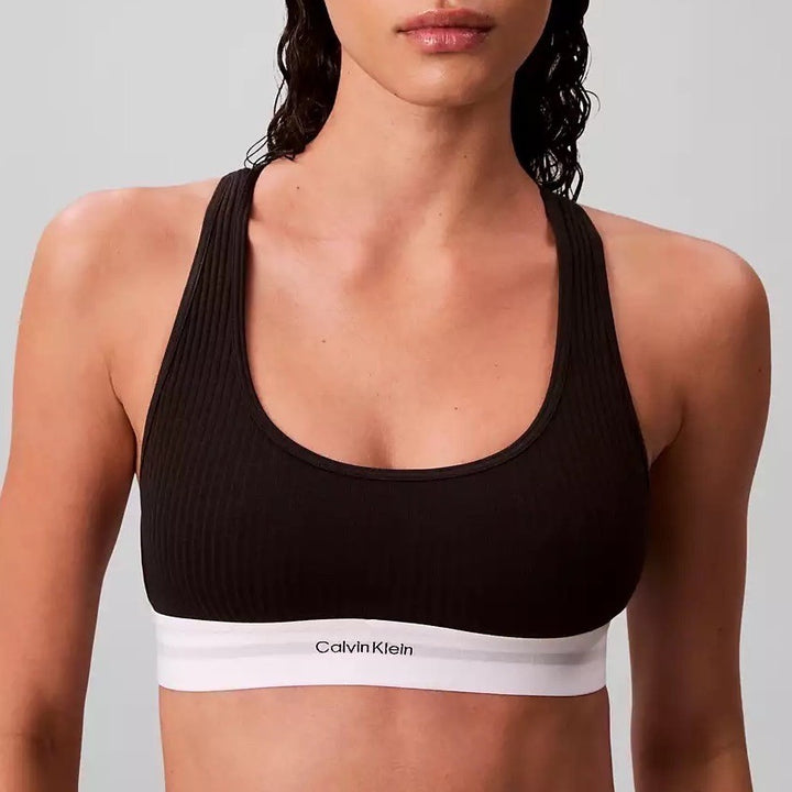 Calvin Klein Bralette Sport Bra Womens Medium Black Ribbed Racerback Scoop Neck