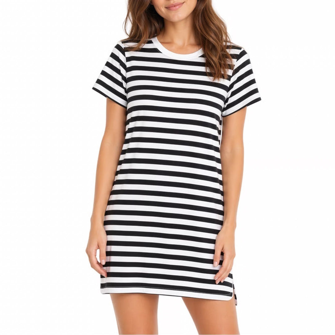 Old Navy T-Shirt Dress Womens XL Black White Striped Cotton Crew Neck Pullover