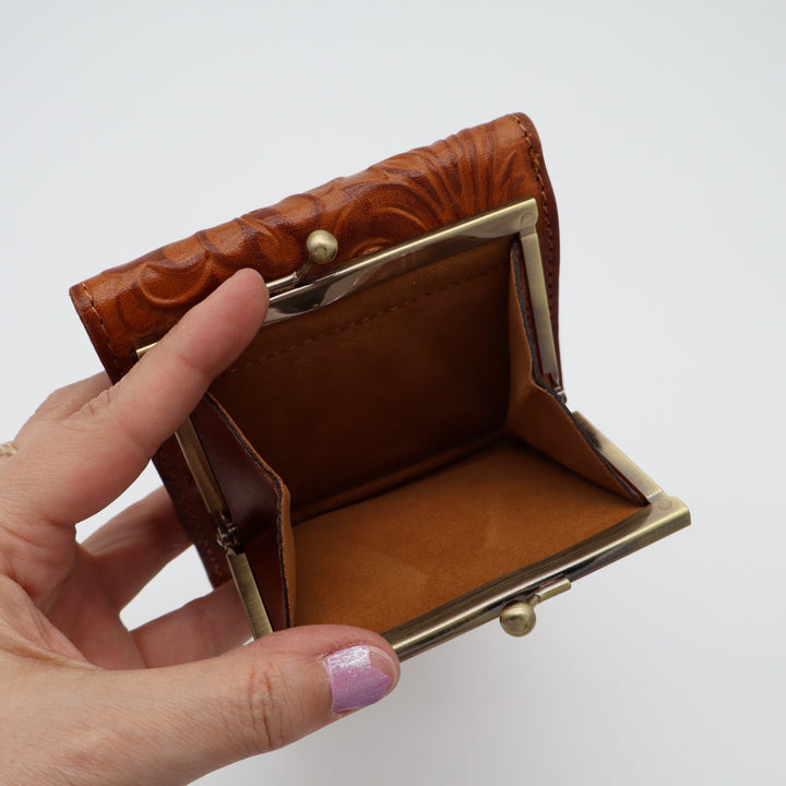 Patricia Nash Reiti Women Bi-Fold Wallet Brown Cognac Burnished Tooled Leather