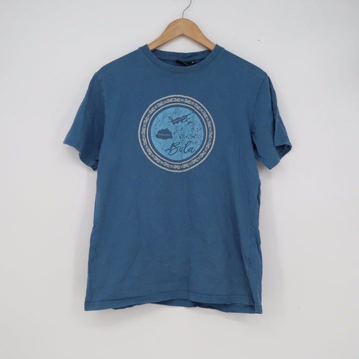 Bula Fiji Designs Mens Blue Graphic T-Shirt Fiji Islands Map Print Size M