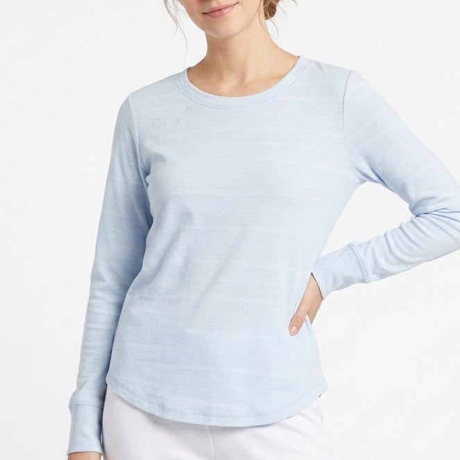 Roudelain Pajama Top Women Small Blue Striped Stretch Ribbed Crew Neck Sleepwear