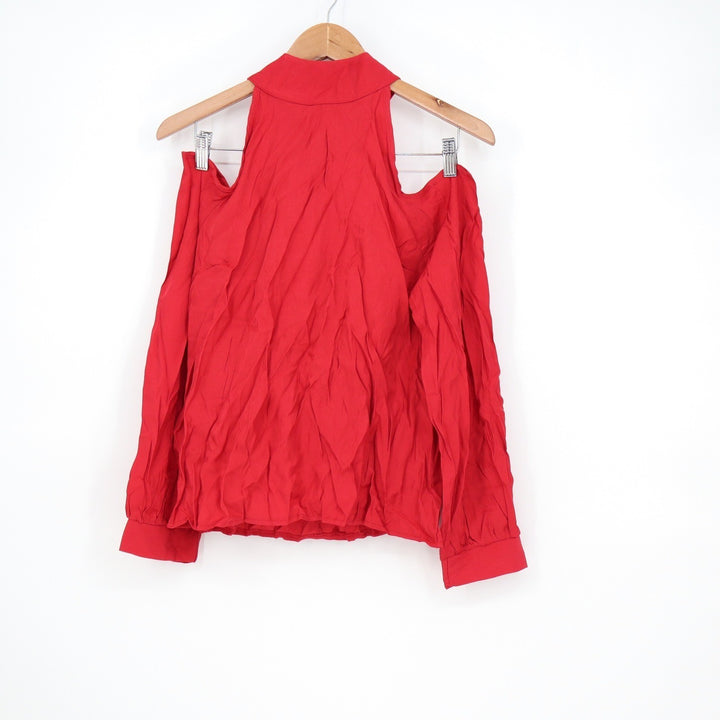 SHEIN Red Cold Shoulder Tie Neck Halter Blouse Long Sleeve Top Large