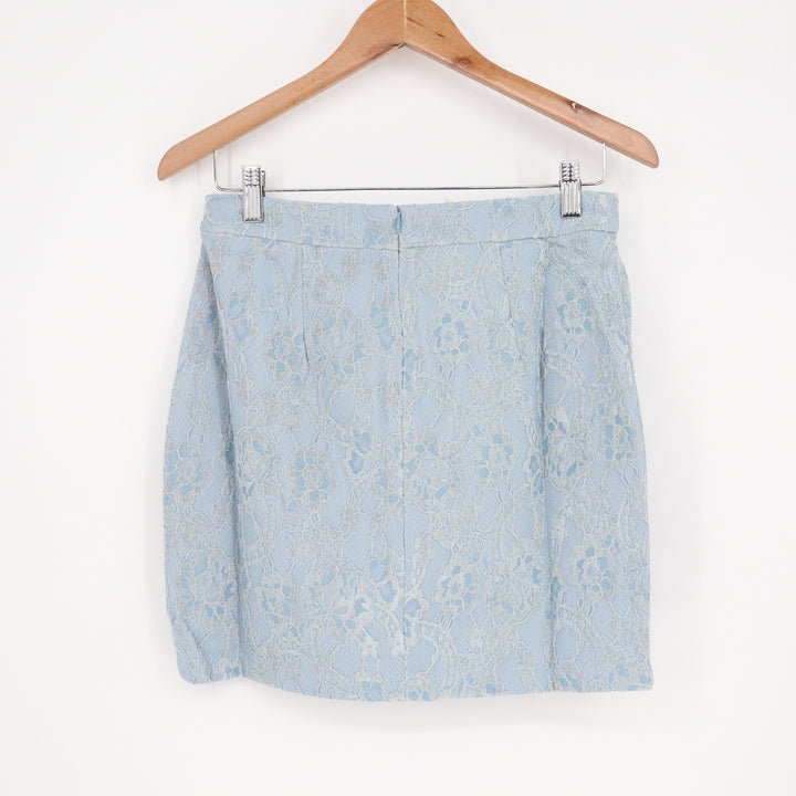 Naked Wardrobe Light Blue Floral Lace Mini Skirt NWSP20-SK4 Womens Medium NEW