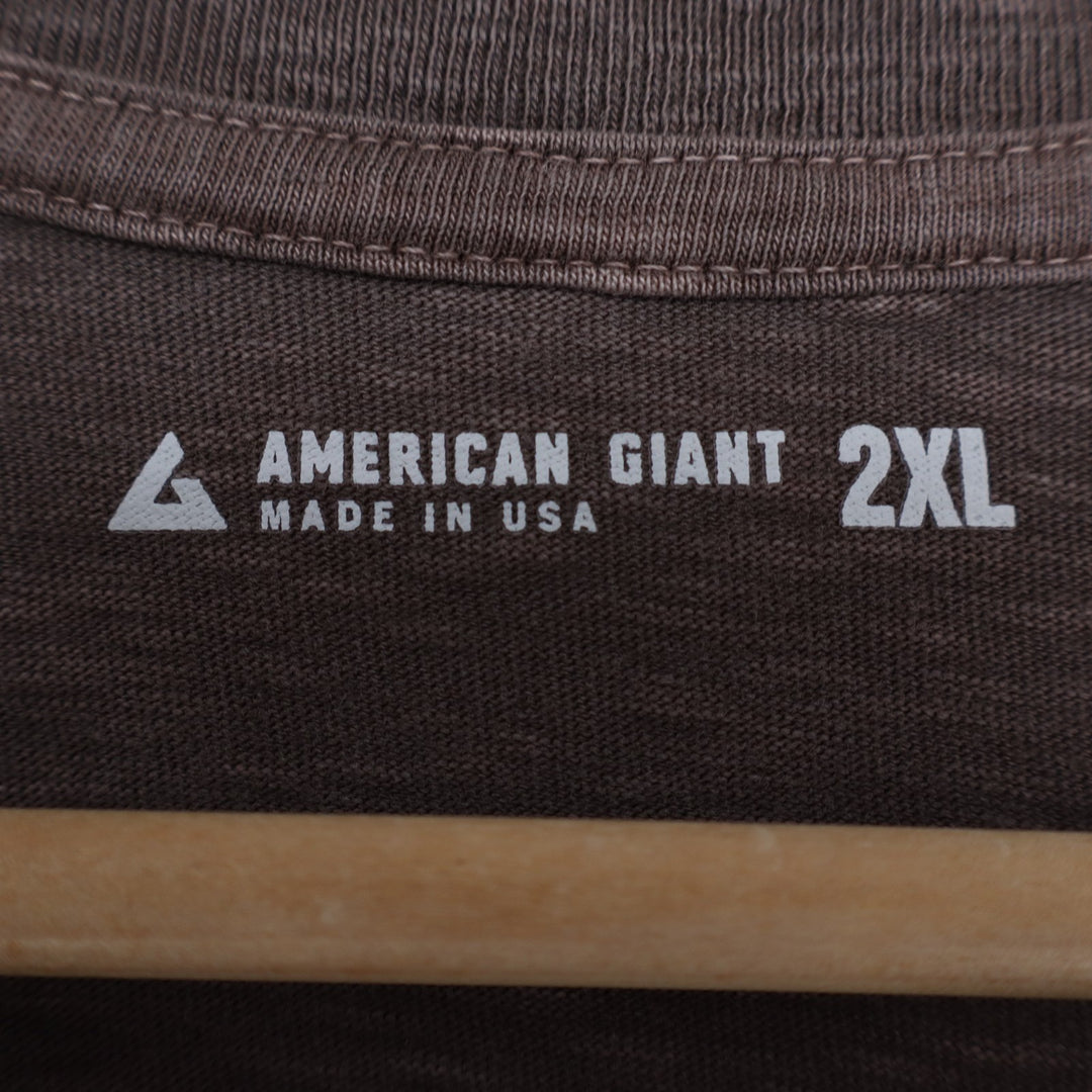 American Giant Broken-In Premium Slub T-Shirt Mens 2XL Brown Cotton Henley Neck