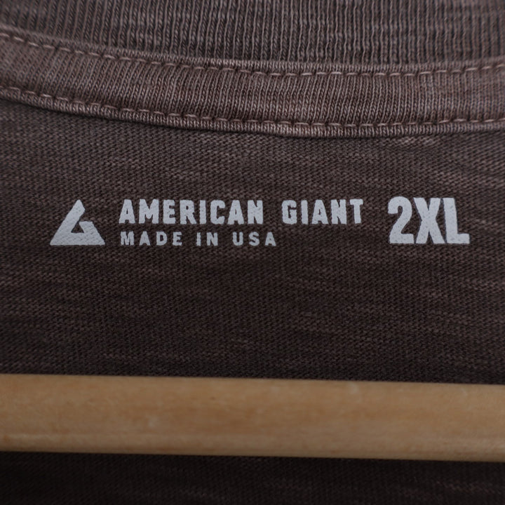 American Giant Broken-In Premium Slub T-Shirt Mens 2XL Brown Cotton Henley Neck
