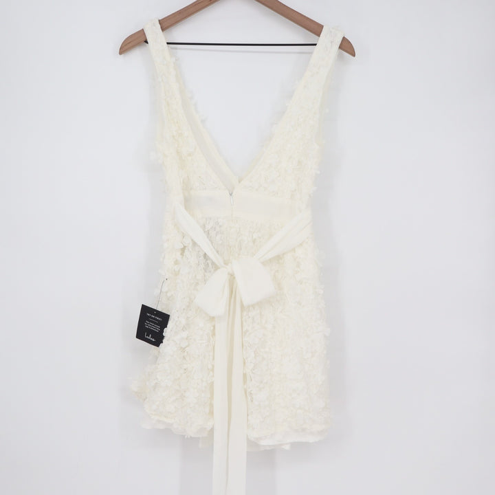 Lulus Totally Beautiful Mini Dress Womens Small White 3D Floral Tie-Strap Skater
