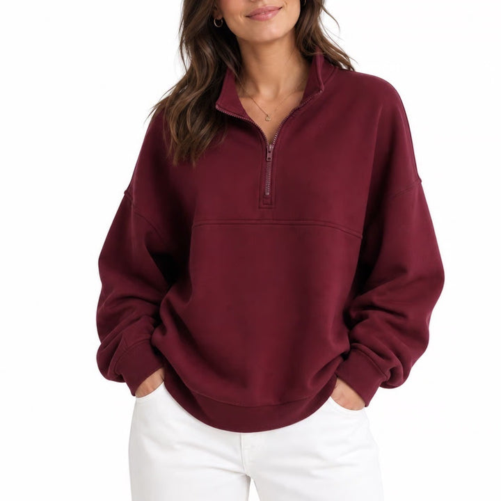 BTFBM Womens Quarter Zip Sweatshirt Burgundy Oversized Pullover Mock Neck Large