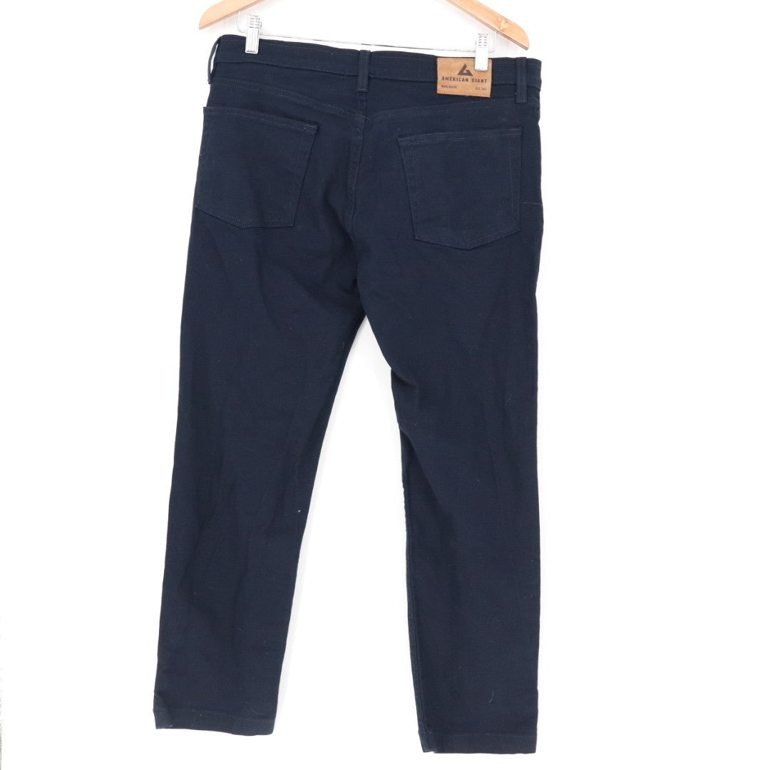 American Giant Roughneck Jeans Men 34X30 Blue Canvas Cotton Stretch Straight Leg
