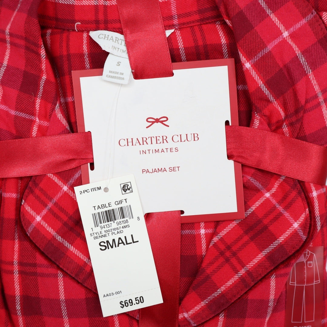Charter Club Intimates Womens Red Bennet Plaid Flannel Pajama Set Small
