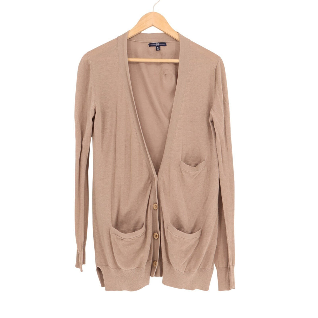 Gap Cardigan Sweater Womens Medium Brown Tight Knit Cotton V Neck Button Front