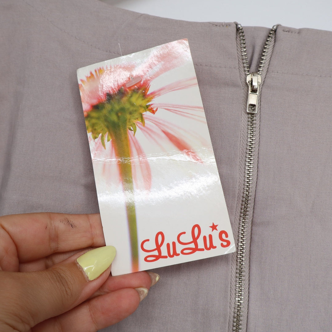 Mustard Seed LuLus Taupe Embroidered Tulip Mini Dress Size M Sleeveless