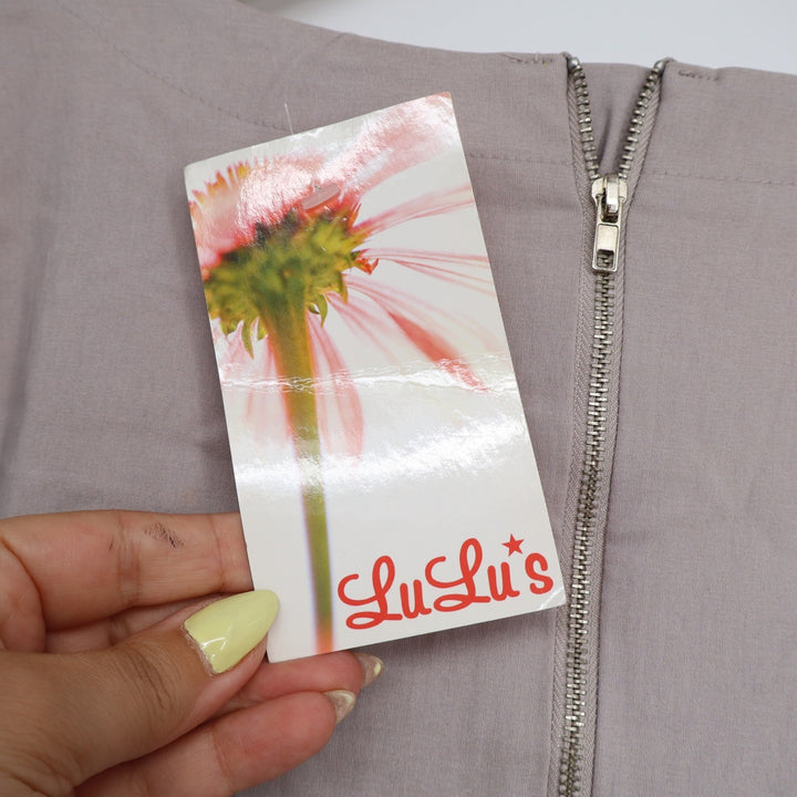 Mustard Seed LuLus Taupe Embroidered Tulip Mini Dress Size M Sleeveless
