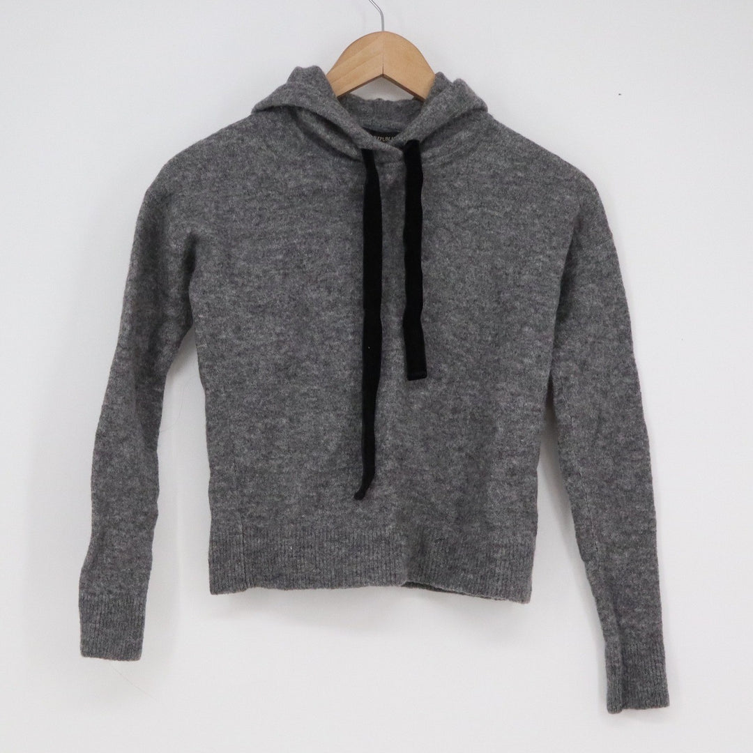Banana Republic Womens Gray Wool Blend Knit Hoodie Velvet Drawstring Small
