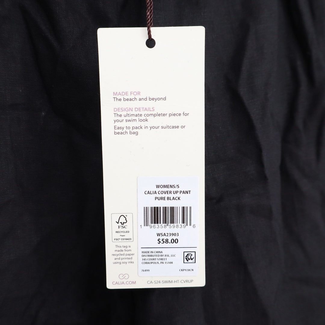 CALIA Womens Pure Black Linen Blend Wide Leg Cover Up Pants Small NWT