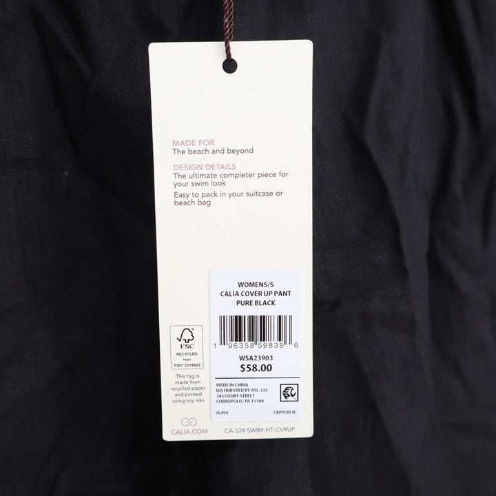 CALIA Womens Pure Black Linen Blend Wide Leg Cover Up Pants Small NWT