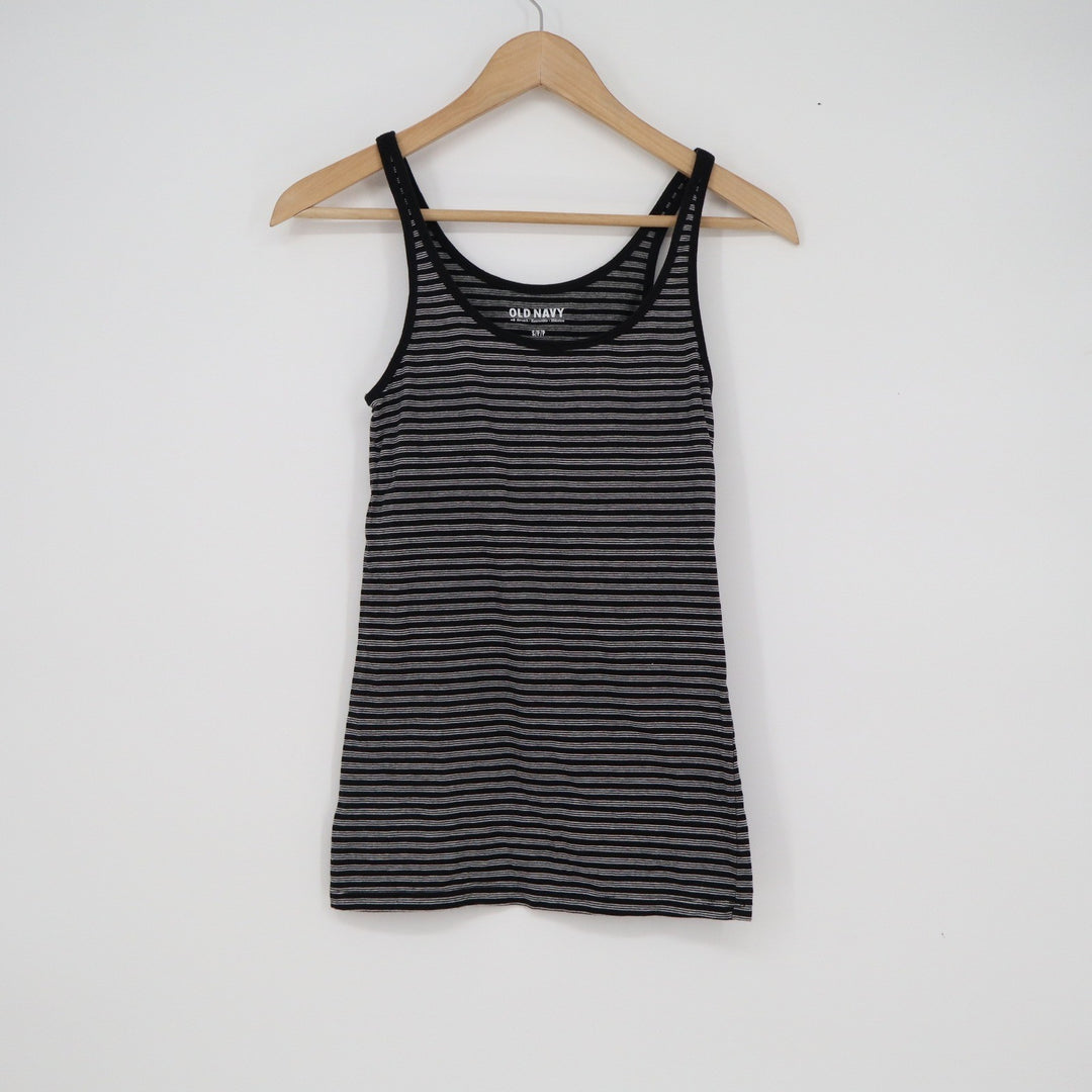 Old Navy Womens Small Black Grey Striped Fitted Scoop Neck Stretch Tank Top