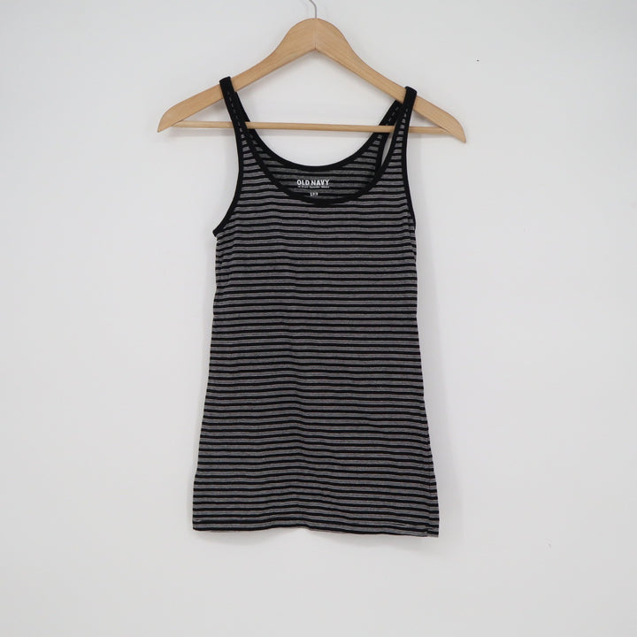 Old Navy Womens Small Black Grey Striped Fitted Scoop Neck Stretch Tank Top