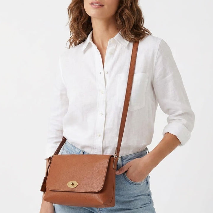 Fossil Gabriella Womens Handbag Brown Leather Adjustable Strap Crossbody Bag