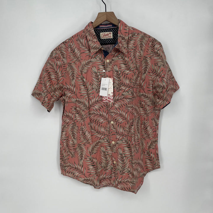 Jachs NY Mens Short Sleeve Button Up Shirt Palm Leaf Print Red Blue Size L