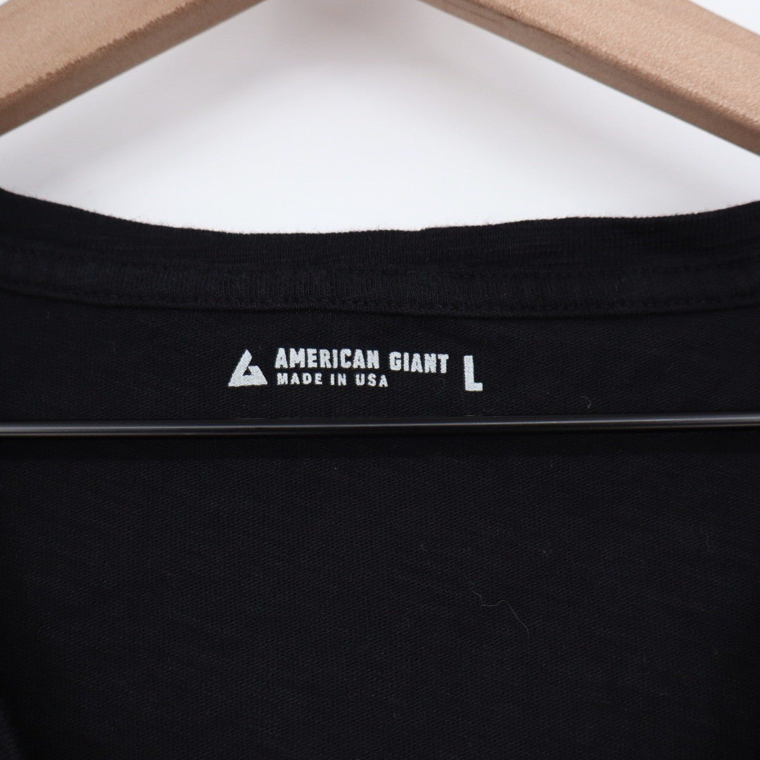 American Giant Women Black V Neck Short Sleeve T Shirt Size L Made in USA