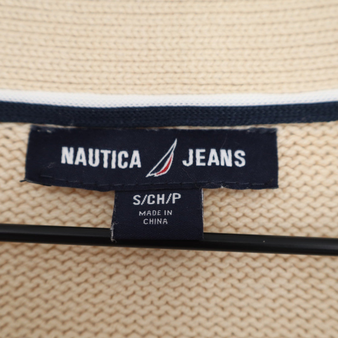 Nautica Jeans Womens Beige Navy Blue Striped V-Neck Cardigan Sweater Size S P
