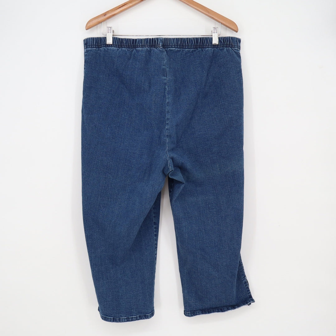 Womens Plus Size 22/24 Denim Capri Pants Elastic Waist Stretch Blue Crop Jeans