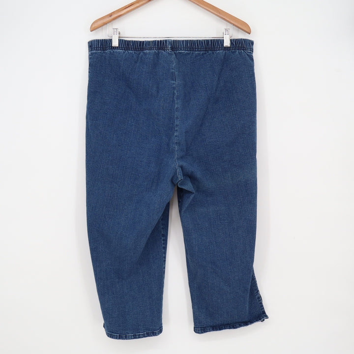 Womens Plus Size 22/24 Denim Capri Pants Elastic Waist Stretch Blue Crop Jeans