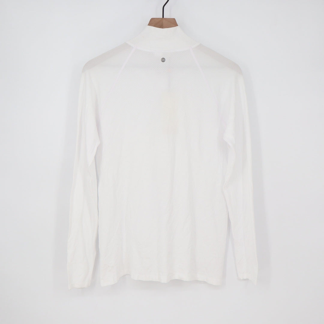 CALIA Womens Seamless LS Quarter Zip Pure White UPF 50+ Top Large
