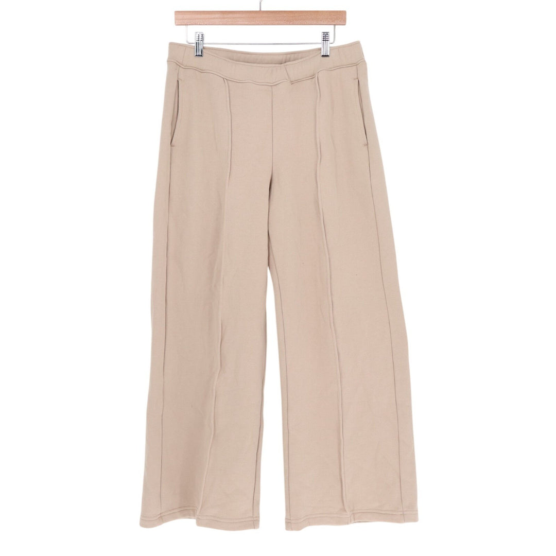 American Giant Pintuck Flare Pants Womens Large Cobblestone Cotton Fleece Lined