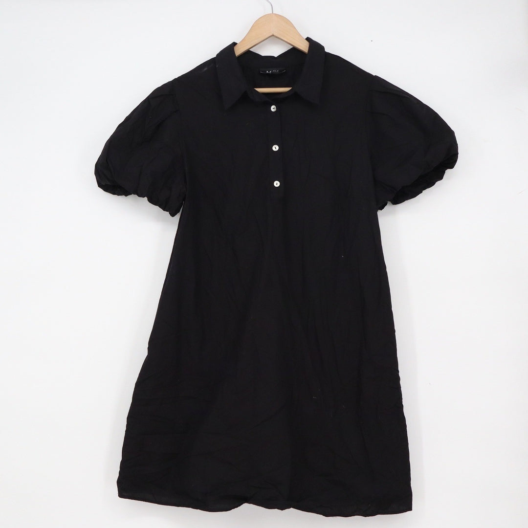 MSK Womens Black 100% Cotton Puff Sleeve Collared Shift Mini Dress Large