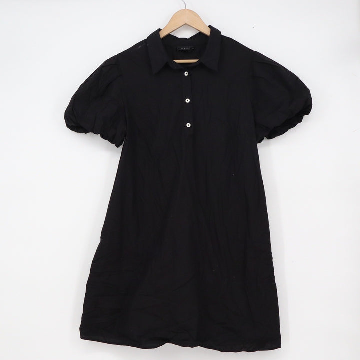 MSK Womens Black 100% Cotton Puff Sleeve Collared Shift Mini Dress Large