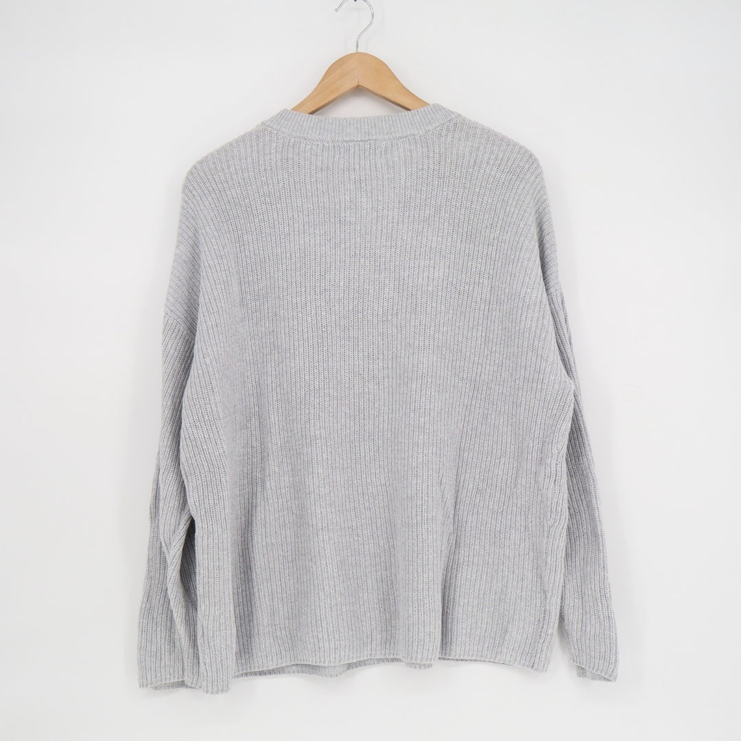 Aerie Sweater Womens Medium Gray Cotton Ribbed Henley Neck Chunky Knit Winter