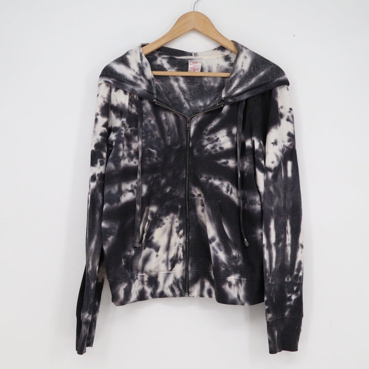 No Boundaries Women's XL Black White Tie Dye Full Zip Hoodie Sweatshirt