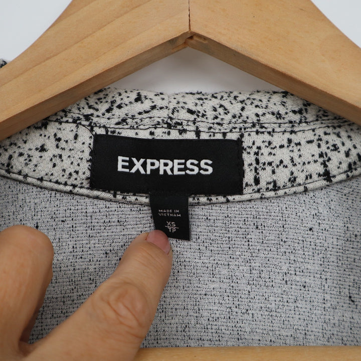 Express Womens XS Black White Textured Open Front Longline Blazer Jacket