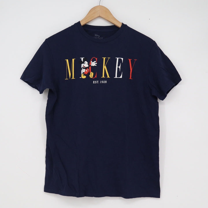 Disney Mickey Mouse Graphic T-Shirt Mens Medium Navy Blue Spellout