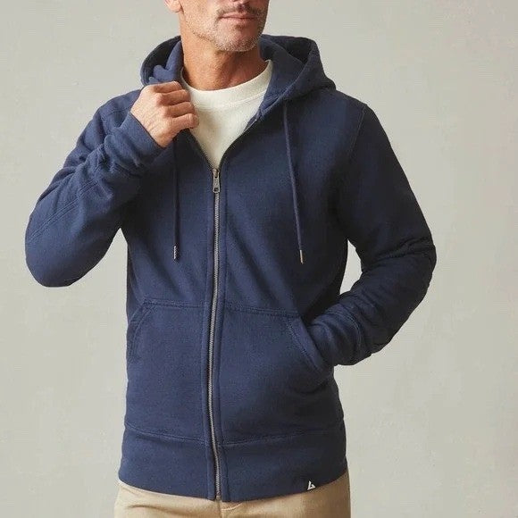 American Giant Classic Hoodie Men Small Blue Full Zip Cotton Fleece Long Sleeve