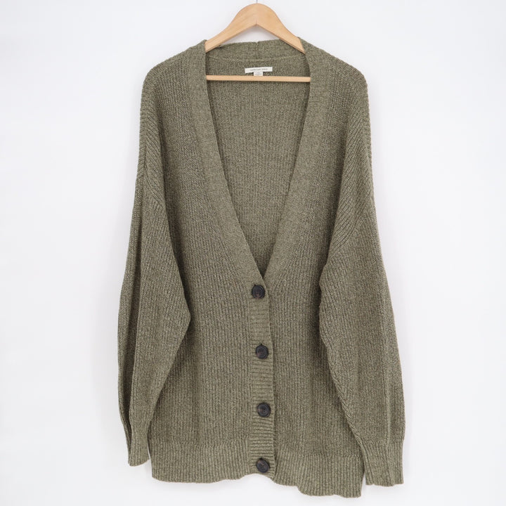 American Eagle Outfitters Cardigan Sweater Womens Large Olive Green Knit Ribbed