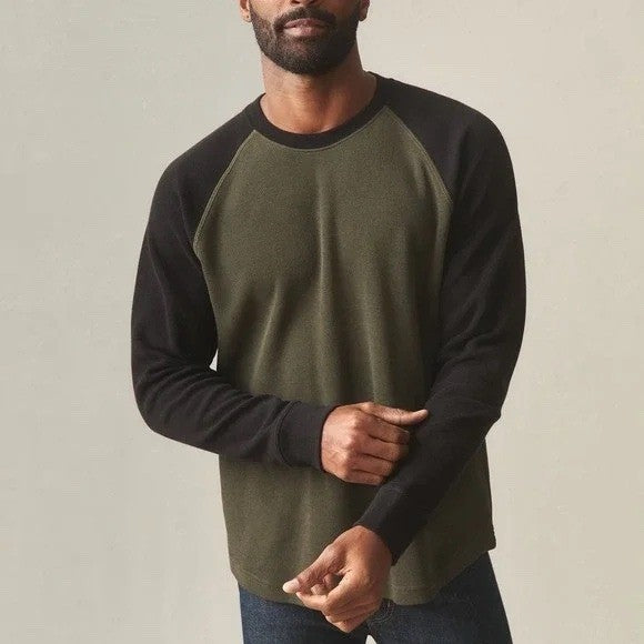 American Giant French Rib T-Shirt Mens XL Green Black Colorblock Raglan Sleeve