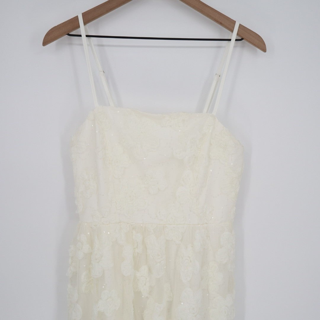Lulus Delightful Charisma Midi Dress Womens Medium White Embroidered Sequin Mesh