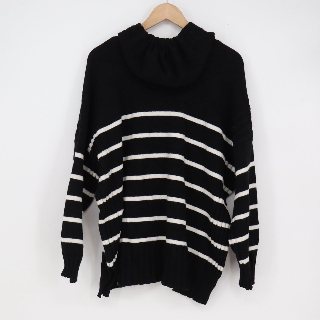 Lane Bryant Black White Striped Knit Hoodie Sweater Plus Size 22/24 Long Sleeve