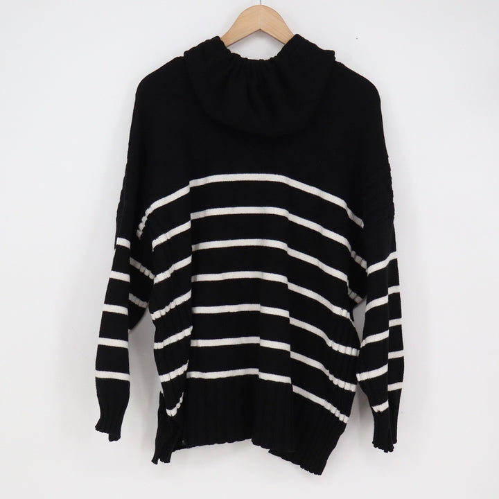 Lane Bryant Black White Striped Knit Hoodie Sweater Plus Size 22/24 Long Sleeve