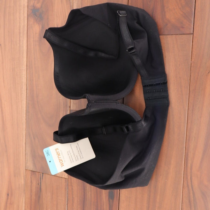 Warners No Side Effects T-Shirt Bra Women 38C Black Stretch Lightly Lined Padded