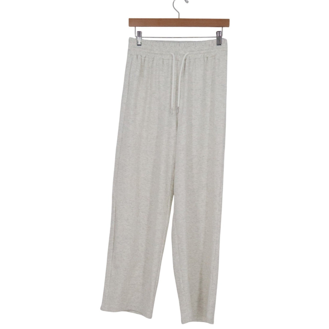 SHEIN Heather Oatmeal Wide Leg Lounge Pants Womens Medium Drawstring Relaxed