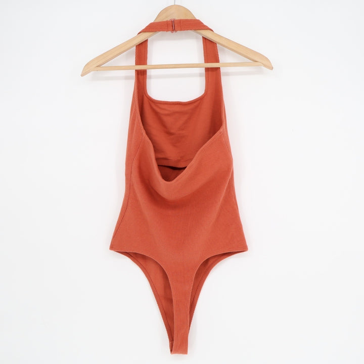 American Eagle Outfitters Bodysuit Womens Medium Orange Cotton Stretch Ribbed