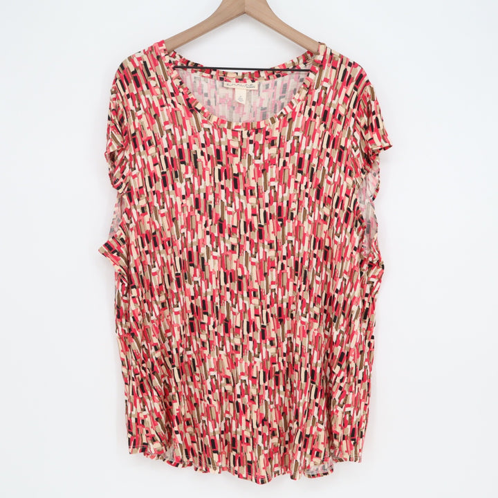 Emaline Top Womens 2X Geometric Abstract Pink Multi Short Sleeve Stretch