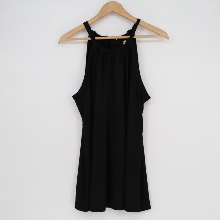 Wiholl Mini Dress Womens XL Black Stretch Pleated Drawstring Neck Sleeveless