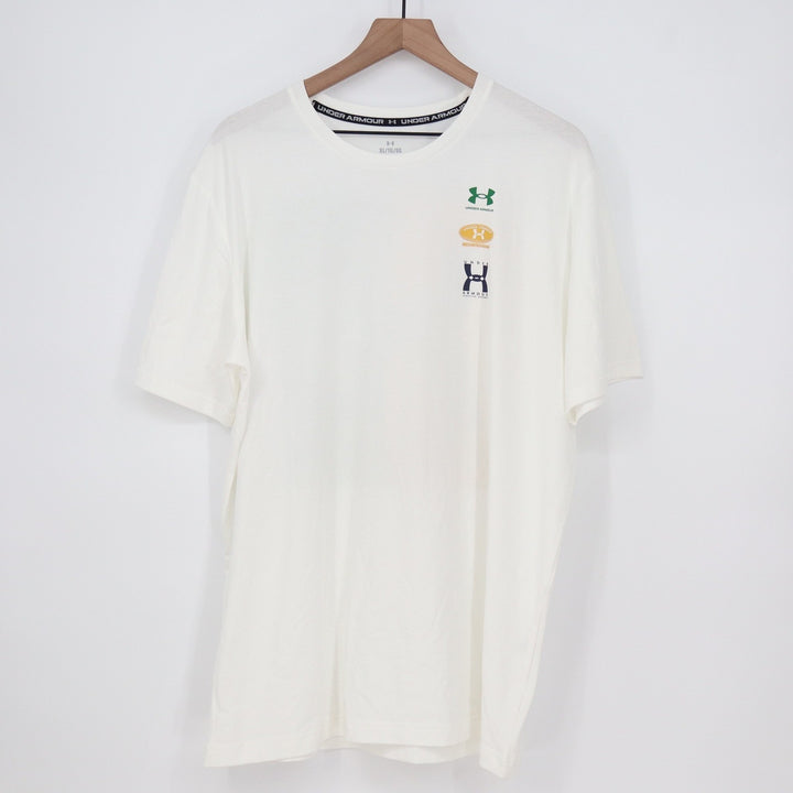 Under Armour Mens XL White Evolution Logo Graphic Loose Fit T-Shirt 1390165-100
