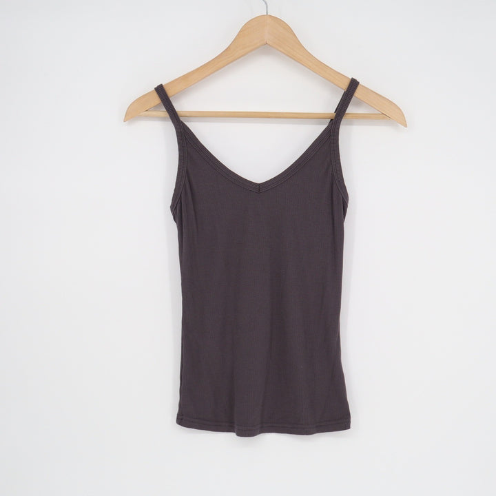 Dark Grey Ribbed V-Neck Cami Tank Top Style 970 Womens Size Small