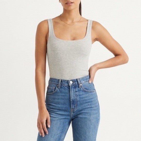 Naked Wardrobe Women's Heather Grey Scoop Neck Thong Bodysuit Size M
