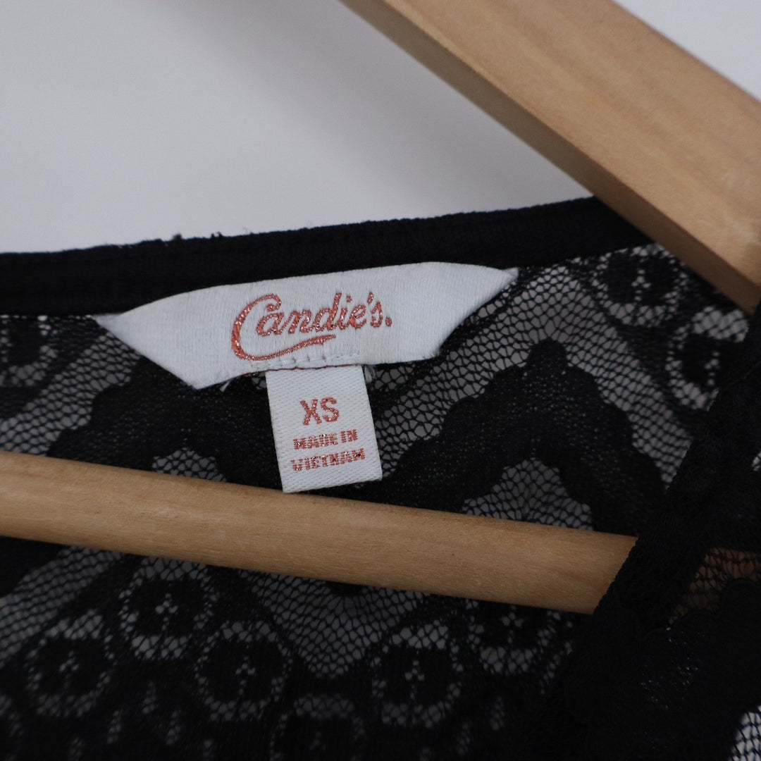 Candies Black Lace Chevron Fit and Flare Mini Dress XS Sleeveless Keyhole Back